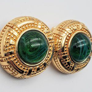 1970's CHR. DIOR Textured Green Gripoix Clip-ons